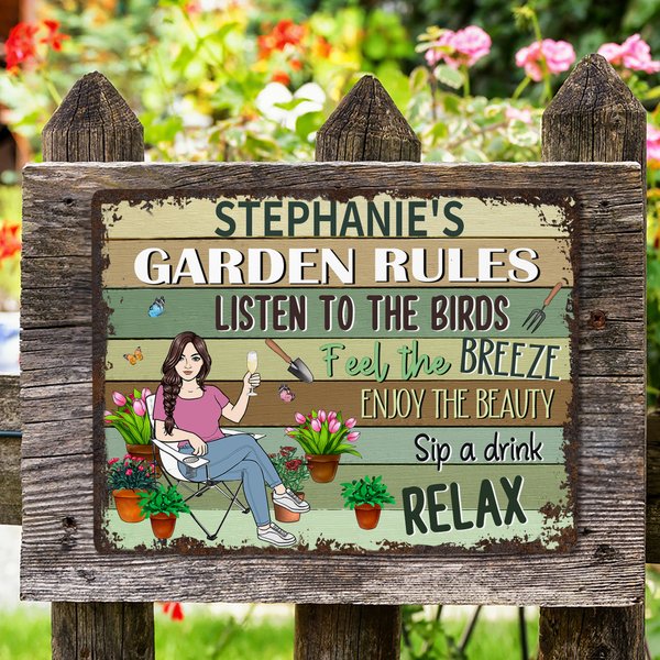 Personalizado Retro Jardín Cartoon Personaje Metal Signo con Nombre Jardín Decoración Cumpleaños Aniversario Regalo para los amantes de la jardinería de la familia