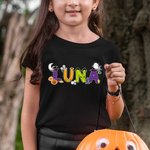 Personlig Söt Spöke Pumpa Alfabet 100% Bomull Barn T-shirt Baby Bodysuit med Namn Välkommen Halloween Kostym Julklapp för Barn