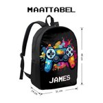 Gepersonaliseerde Kleurrijke Inktspatten Gamepad Stijl Pixel Rugzak met Naam Terug naar School Verjaardags Cadeau voor Studenten Game Liefhebbers
