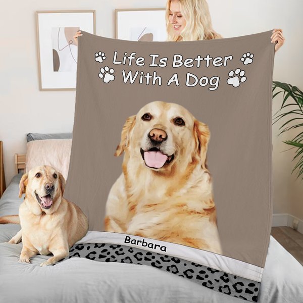 Personalizzato Life Is Better Leopard Pet Photo Coperta morbida con nome Home Decor Natale Compleanno Regalo per gli amanti degli animali domestici