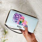 Personalizada Torta de Cumpleaños Globo de dibujos animados Chica PU Cartera de cuero con cremallera con el nombre del número y correa de muñeca Cumpleaños Aniversario Regalo para Niñas Mujeres