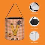 Personalized Spooky Pumpkin Witch Monster Bat Initial Grid Trick or Treat Bag Candy Bucket with Name Halloween Party Favors for Boys Girls
