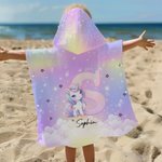 Henkilökohtainen Fantasy Unicorn Ylimitoitettu pehmeä hupullinen rantapyyhe nimellä Initial Beach Party Travel Kesäloma Syntymäpäivälahja tytöille