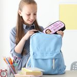 Personligt pennfodral i dubbla lager med tecknad karaktär med namn och text Skolmaterial Tillbaka till skolan Födelsedagspresent till lärare Barn