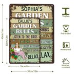 Personalized Garden Rules Cartoon Character Vertical Metal Sign with Name Garden Decor Birthday Housewarming Gift for Family Gardening Lovers
