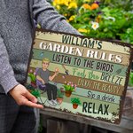 Panneau en métal personnalisé en forme de personnage de dessin animé avec nom Décoration de jardin Cadeau d'anniversaire pour la famille Amoureux du jardinage