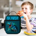 Personalised Rendered Dinosaur Pattern Multicolour Insulated Lunch Bag with Name Daily Travel Essential Back to School Birthday Gift for Boys Girls