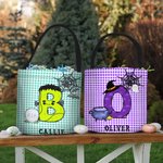 Personalized Spooky Pumpkin Witch Monster Bat Initial Grid Trick or Treat Bag Candy Bucket with Name Halloween Party Favors for Boys Girls