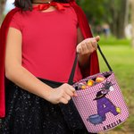 Personalized Spooky Pumpkin Witch Monster Bat Initial Grid Trick or Treat Bag Candy Bucket with Name Halloween Party Favors for Boys Girls