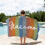Telo mare personalizzato con nome e righe colorate, oversize e ad asciugatura rapida - Regalo per viaggi e vacanze per famiglia e amici