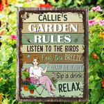 Personalized Garden Rules Cartoon Character Vertical Metal Sign with Name Garden Decor Birthday Housewarming Gift for Family Gardening Lovers