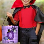 Personalized Spooky Pumpkin Witch Monster Bat Initial Grid Trick or Treat Bag Candy Bucket with Name Halloween Party Favors for Boys Girls