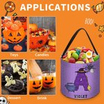 Personalized Spooky Pumpkin Witch Monster Bat Initial Grid Trick or Treat Bag Candy Bucket with Name Halloween Party Favors for Boys Girls