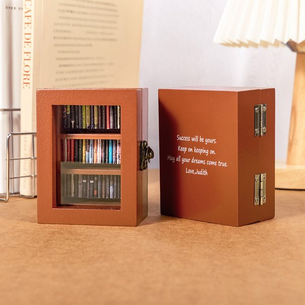 Personalised Shake Away Your Anxiety Miniature Bookshelf with Text and 60 Pcs Mini Books Home Library Decor Birthday Gift for Bookworms