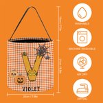 Personalized Spooky Pumpkin Witch Monster Bat Initial Grid Trick or Treat Bag Candy Bucket with Name Halloween Party Favors for Boys Girls