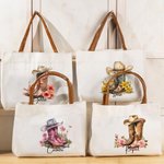 Bolso de lona personalizado con nombre y flor de nacimiento diseño de botas vaqueras y asa de cuero PU regalo de cumpleaños para mujeres