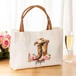 Bolso de lona personalizado con nombre y flor de nacimiento diseño de botas vaqueras y asa de cuero PU regalo de cumpleaños para mujeres