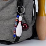 Personalized Bowling Ball Bowling Pin Bag Tag Keychain with Beaded Name Game Day Anniversary Birthday Gift for Bowling Ball Lover