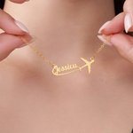 Personalised Airplane Sterling Silver Name Women Necklace Dainty Jewellery Birthday Anniversary Gift for Travel Lovers Pilots Flight Attendants