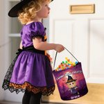 Personalized Cute Cartoon Vampire Witch Halloween Sweets Basket with Name Trick or Treat Activity Halloween Party Gift for Boys Girls