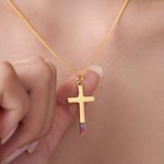 Gepersonaliseerd Kruis 1-6 Geboortestenen Ketting Minimalistische Sieraden Doop Religieus Verjaardagscadeau voor Christenen Mannen Vrouwen