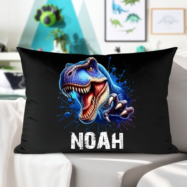 Personalised Cool Dinosaur Cozy Lumbar Cushion Cover with Name Home Decor Holiday Birthday Gift for Boys Girls Dino Lovers