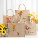 Borsa tote personalizzata in iuta con fiore di nascita e nome festa della mamma regalo ideale per  compleanno e matrimonio per donne