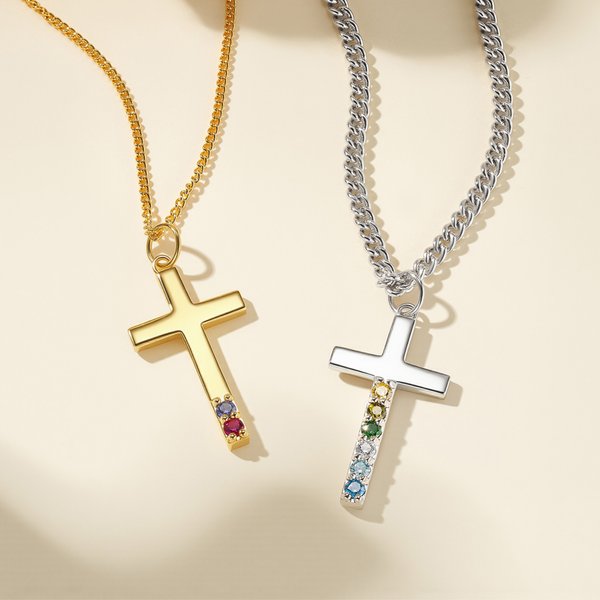 Gepersonaliseerd Kruis 1-6 Geboortestenen Ketting Minimalistische Sieraden Doop Religieus Verjaardagscadeau voor Christenen Mannen Vrouwen