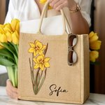 Borsa tote personalizzata in iuta con fiore di nascita e nome festa della mamma regalo ideale per  compleanno e matrimonio per donne