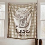 Personlig Western Cowboy Boots and Hat Plaid Mykt babyteppe med navn og dusker Bursdag Baby Shower Gave til nyfødte nybakte foreldre
