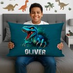 Personalised Cool Dinosaur Cozy Lumbar Cushion Cover with Name Home Decor Holiday Birthday Gift for Boys Girls Dino Lovers