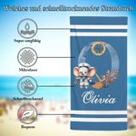 Personalisiertes Tier-Matrosen Strandtuch mit Initiale und Namen | sandabweisend | schnelltrocknend | Badetuch | Sommer Urlaub Geschenk für Kinder