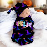 Personlig pumpa spindelväv spindelväv swaddle och knutmössa set med namn Halloween Baby Shower Födelsedagspresent för nyfödda