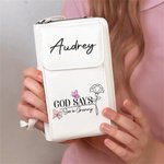 Personalized God Says She Is Crossbody Bag Wallet with Birth Flower Portable Travel Daily Use Birthday Anniversary Gift for Women