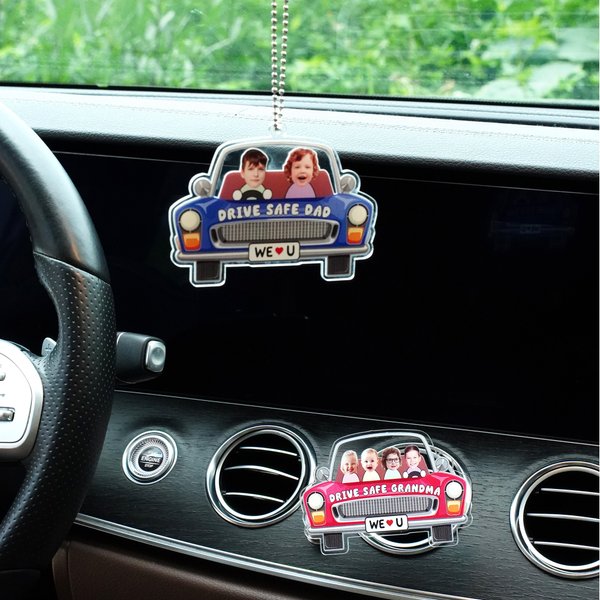 Ornement de voiture personnalisé en acrylique avec photo d'enfant Clip de pare-soleil Clip de ventilation Décoration de voiture Cadeau d'anniversaire pour la famille
