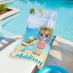 Personalisierte Cartoon-Charakter überdimensioniert schnell trocknen Strandtuch mit Namen und Strohhut Initial Sommer Essentials Geburtstagsgeschenk für Familienmitglieder 8