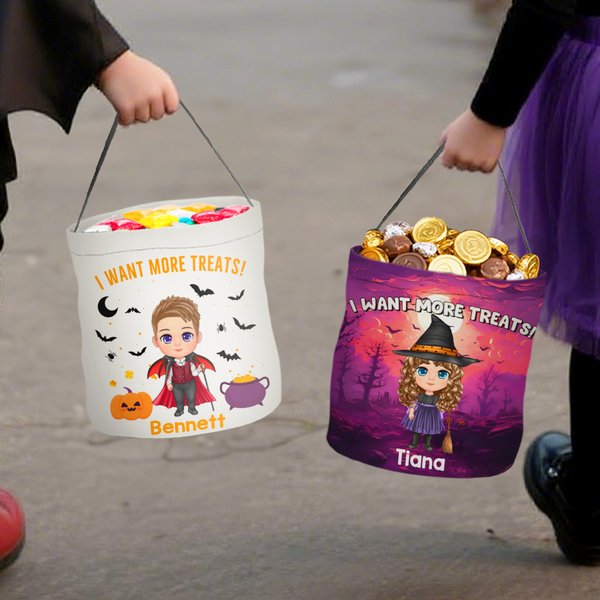 Personalized Cute Cartoon Vampire Witch Halloween Sweets Basket with Name Trick or Treat Activity Halloween Party Gift for Boys Girls
