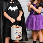 Personalized Cute Cartoon Vampire Witch Halloween Sweets Basket with Name Trick or Treat Activity Halloween Party Gift for Boys Girls