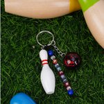 Personalized Bowling Ball Bowling Pin Bag Tag Keychain with Beaded Name Game Day Anniversary Birthday Gift for Bowling Ball Lover
