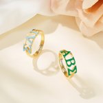 Personalized Sorority Enamel Greek Letters Ring with Engraved Text Bid Day Graduation Birthday Gift for Friends Girls