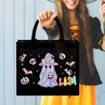 Spersonalizowana laserowa torba na zakupy z imieniem i nazwiskiem Trick or Treat Halloween Party Prezent dla dzieci Kobiety