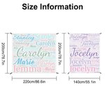 Coperta da spiaggia personalizzata multicolore con nome, nuvola di parole ad asciugatura rapida, regalo di compleanno per donne e uomini.