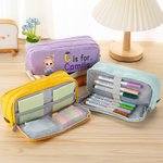Personalized Cute Cartoon Kid Pencil Apple Notebook Initial Three-Layer Pencil Case with Name School Supply Back to School Gift for Boys Girls