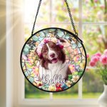 Personalised Stained Glass Style Pet Portrait Photo Suncatcher Ornament with Name Window Balcony Memorial Hanging Decor Birthday Gift for Pet Lovers