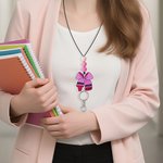 Personalised Notebook Paper Crayon Bow Beads Badge Lanyard with Text Teacher's Day Appreciation Back to School Gift for Teachers Educators
