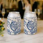 Personalisierte Retro-Stil Französisch drucken Toile De Jouy isolierte Bierdose Kühler Hülse mit Namen und Initialen Party Hochzeit Geschenk für Braut Brautjungfern