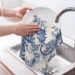 Personalisierte Retro Französisch Toile De Jouy Waffel Geschirrtuch mit Initiale und Name Küche Dekoration Hochzeit Verlobung Geschenk für Newlyweds Paar