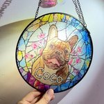 Personalised Stained Glass Style Pet Portrait Photo Suncatcher Ornament with Name Window Balcony Memorial Hanging Decor Birthday Gift for Pet Lovers