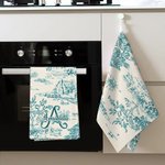 Personalisierte Retro Französisch Toile De Jouy Waffel Geschirrtuch mit Initiale und Name Küche Dekoration Hochzeit Verlobung Geschenk für Newlyweds Paar