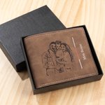 Gepersonaliseerde Leren Portemonnee met Gegraveerde Foto's Vaderdag Cadeau voor Papa Opa